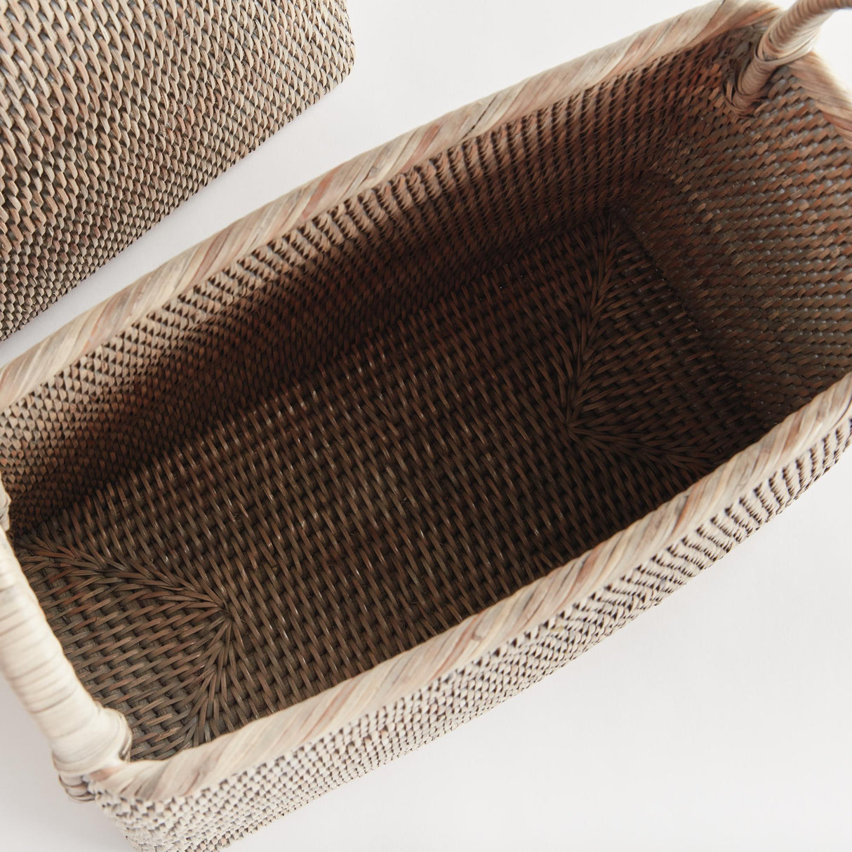 Napa Graywash BURMA RATTAN NARROW MAGAZINE BASKET, SET OF 2