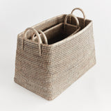 Napa Graywash BURMA RATTAN NARROW MAGAZINE BASKET, SET OF 2