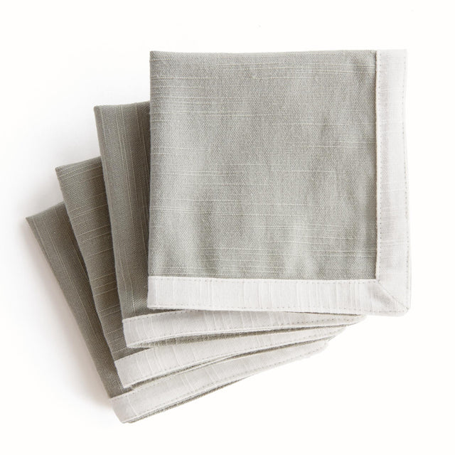 Napa Green/White FERNBROOK COCKTAIL NAPKINS, SET OF 4