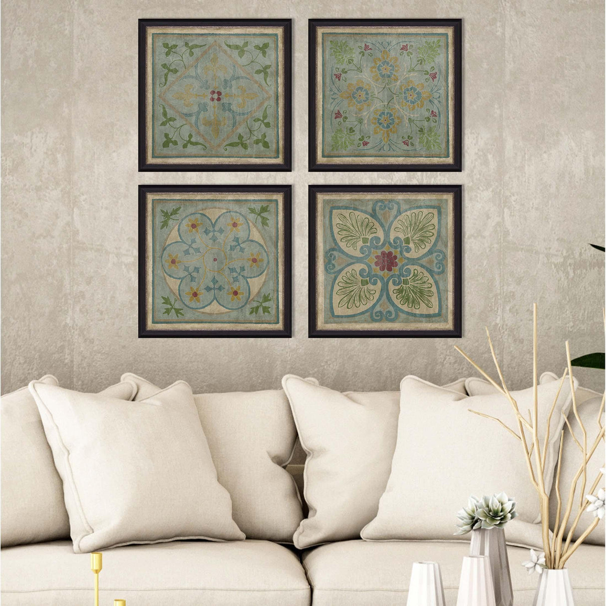 Paragon Verdigris Pattern S/4 Blue 20 X 20 X 3 Wall Art