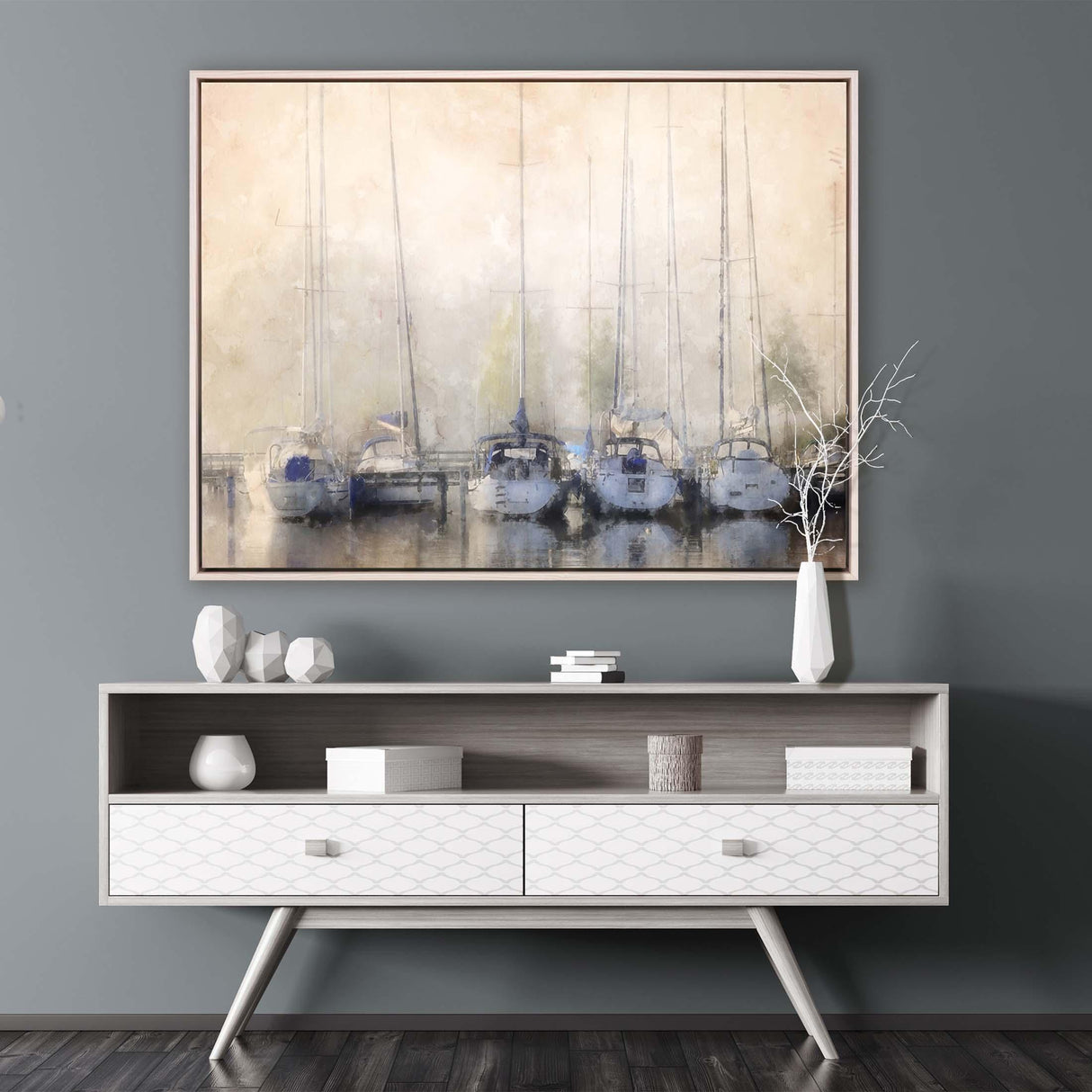 Paragon Sailboats in Fog Blue 38 X 50 X 3 Wall Art