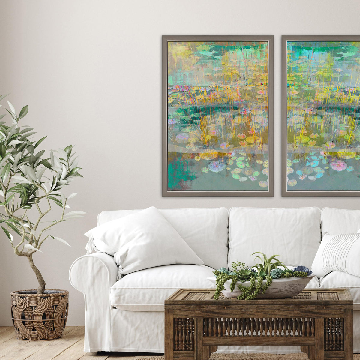 Paragon Reeds and Lilies I Turquoise 39 X 27 X 2 Wall Art