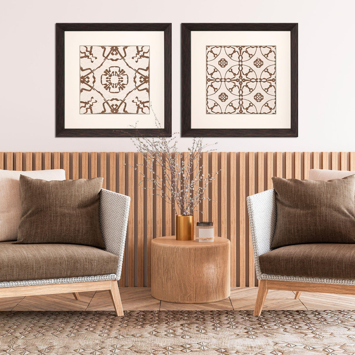 Paragon Motif on Cream I S/2 Brown 30 X 30 X 3 Wall Art
