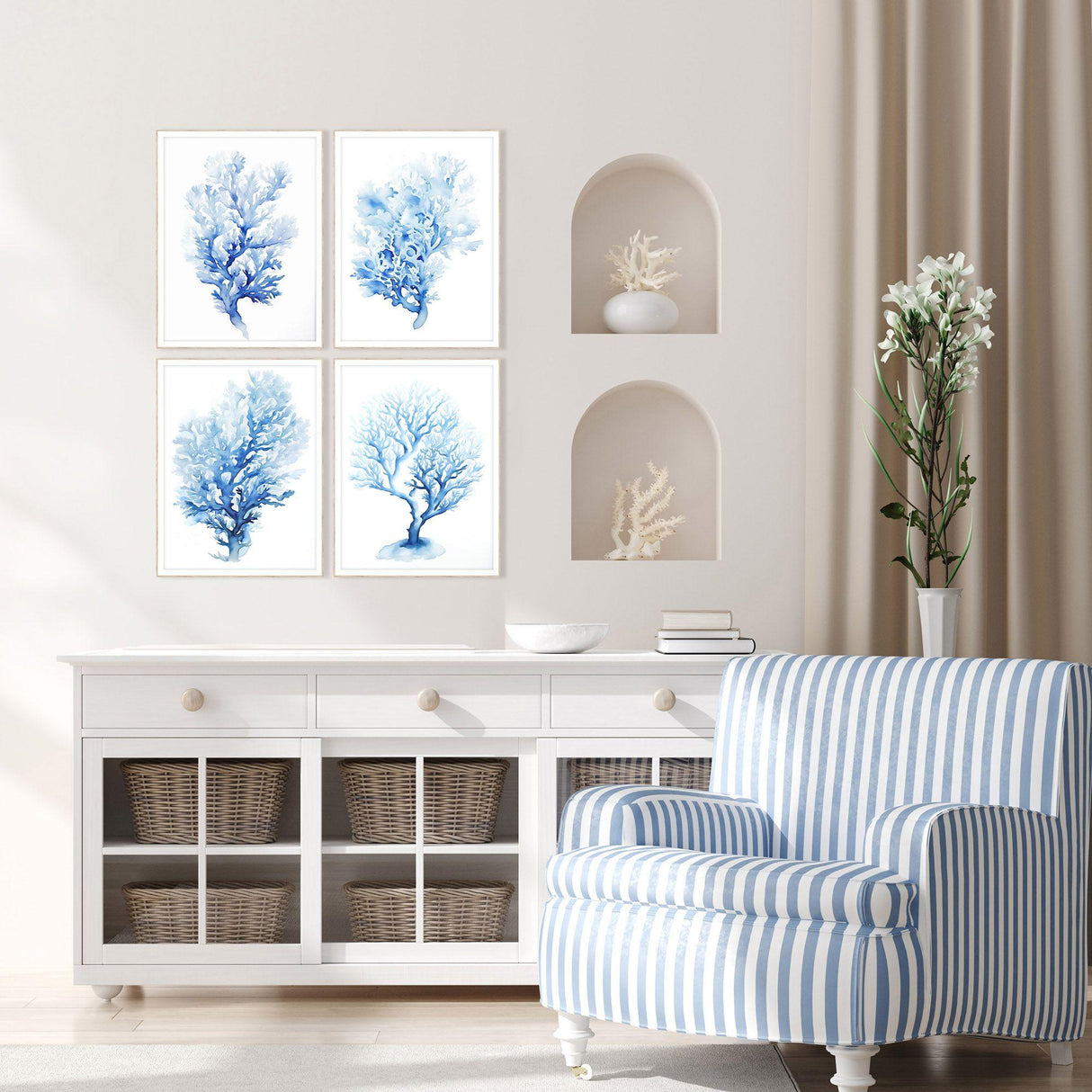 Paragon Indigo Coral S/4 Blue 25 X 19 X 2 Wall Art