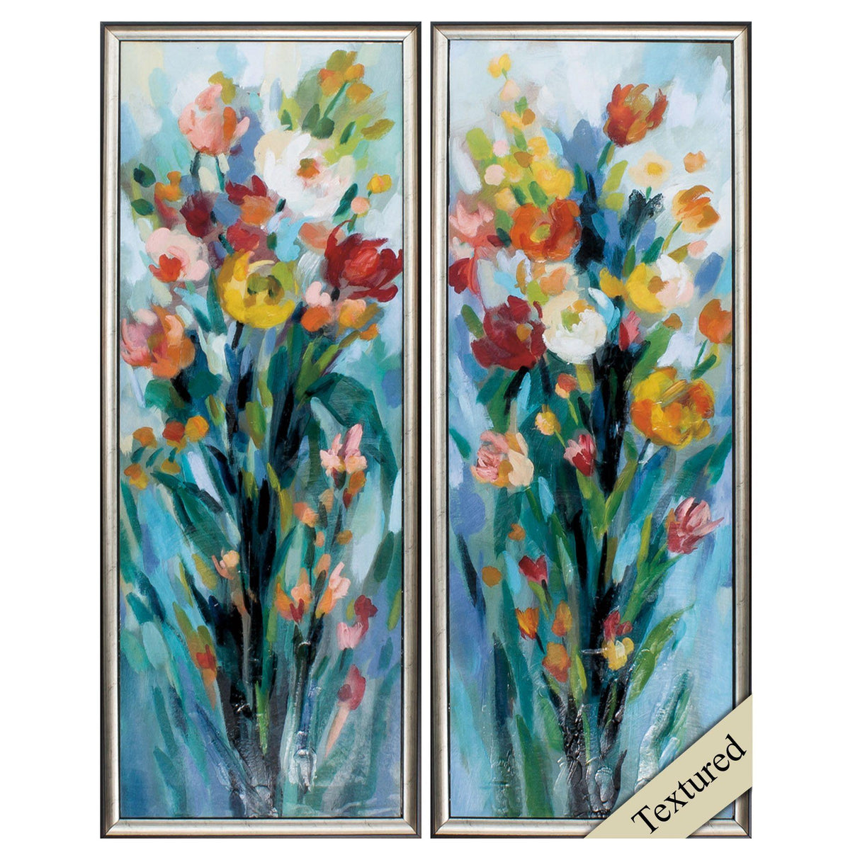Paragon Tall Bright Flowers S/2 Turquoise 36 X 14 X 2 Wall Art