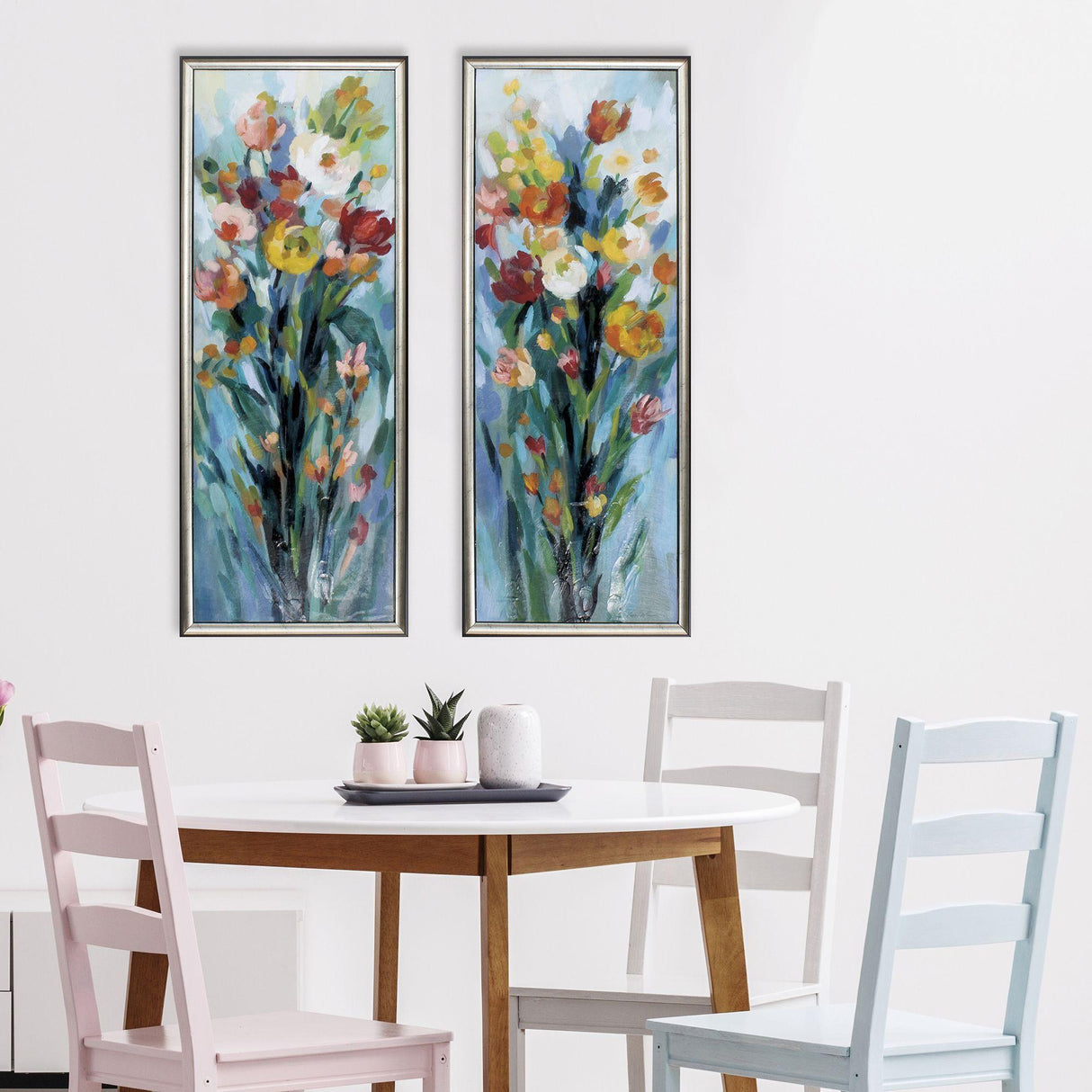 Paragon Tall Bright Flowers S/2 Turquoise 36 X 14 X 2 Wall Art