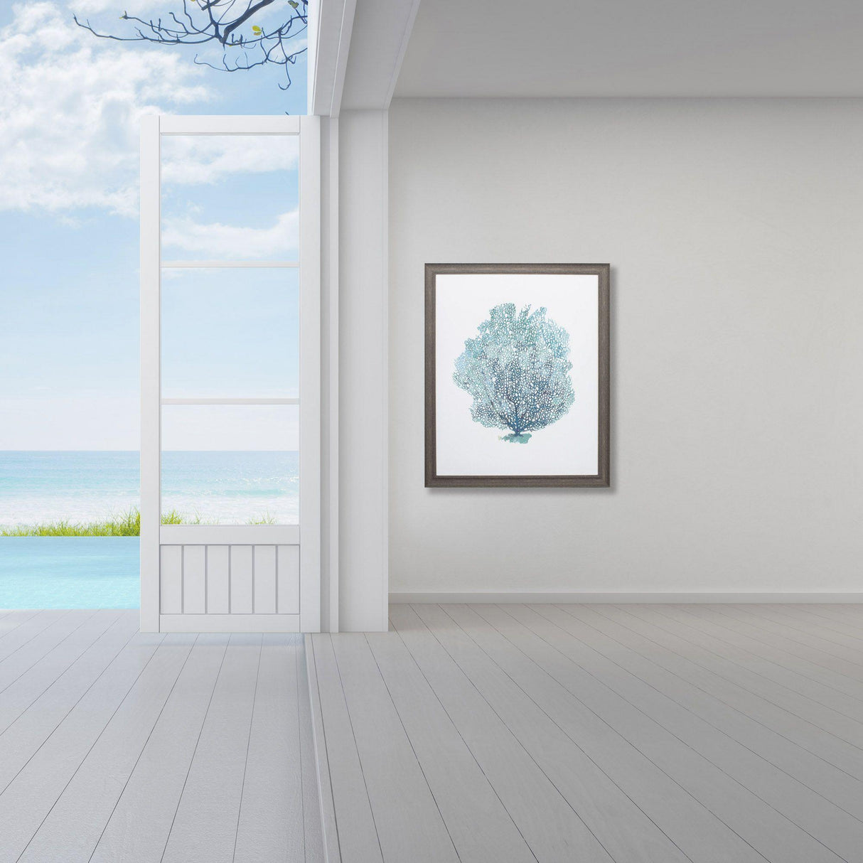 Paragon Aqua Coral on White I Teal 33 X 27 X 1 Wall Art