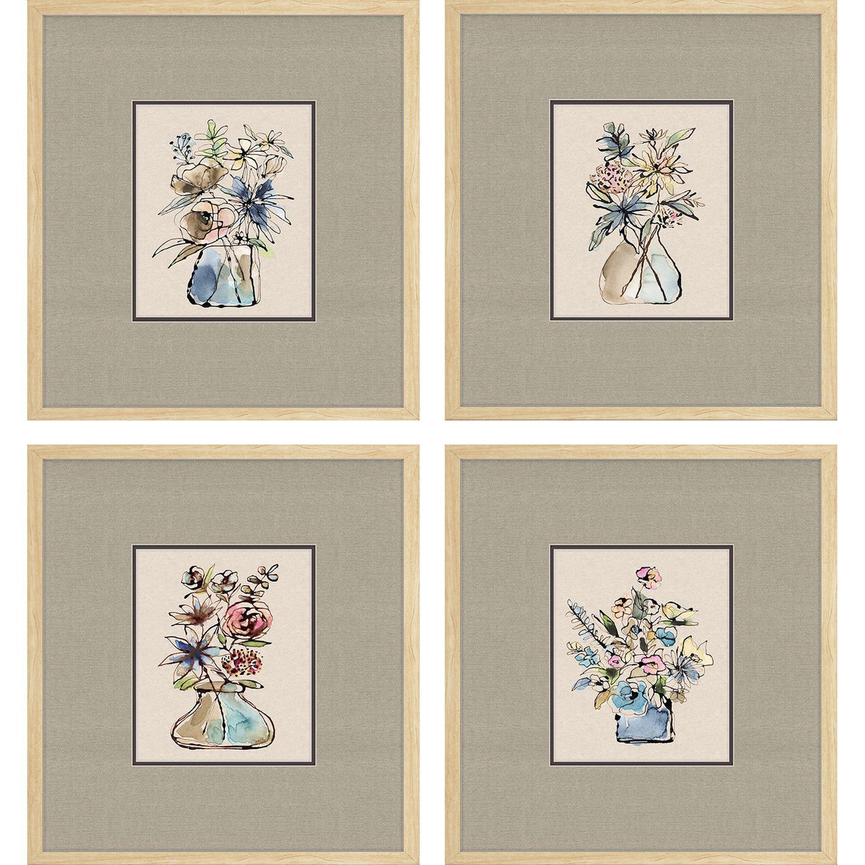 Paragon Floral Sketch S/4 Blue 20 X 18 X 1 Wall Art
