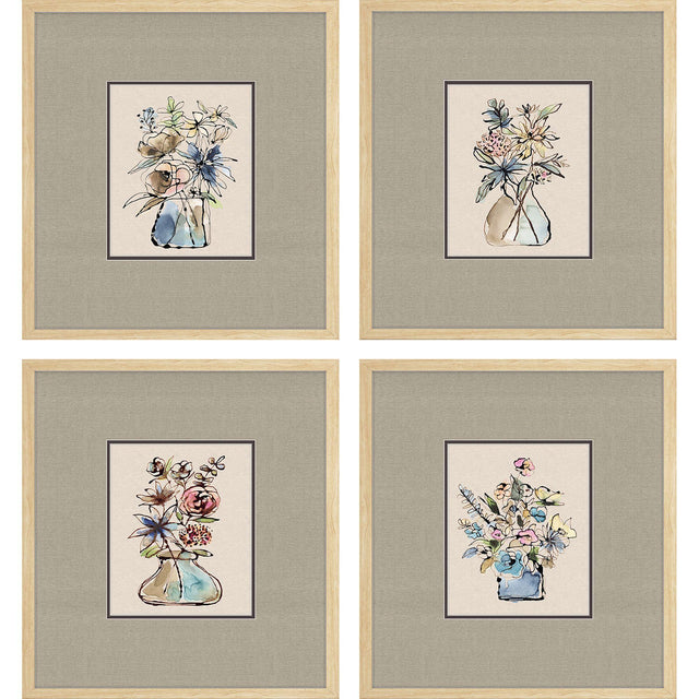 Paragon Floral Sketch S/4 Blue 20 X 18 X 1 Wall Art