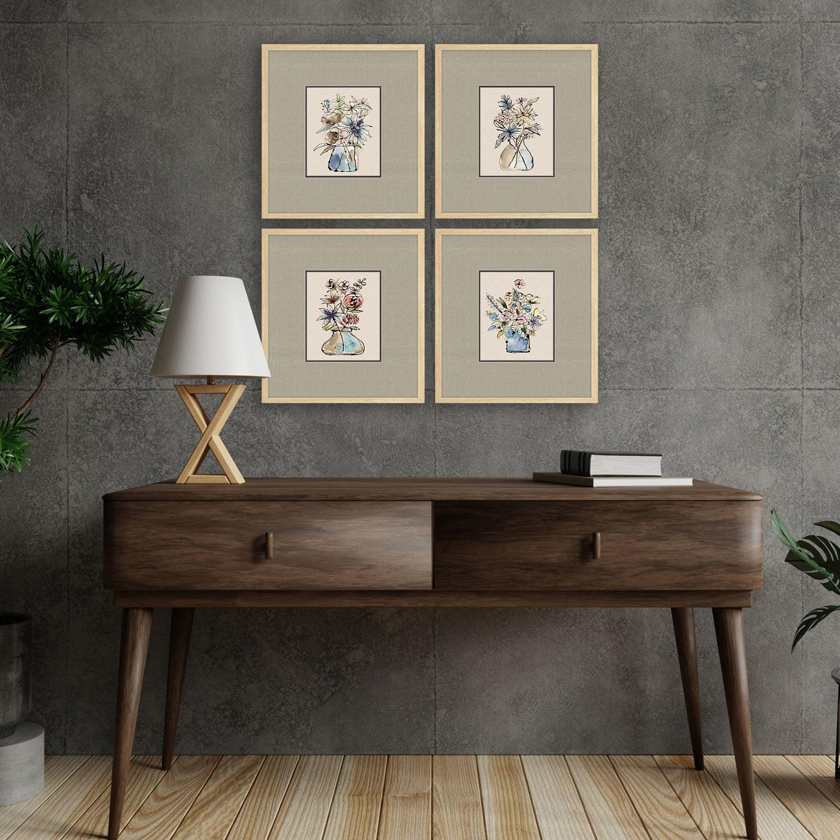 Paragon Floral Sketch S/4 Blue 20 X 18 X 1 Wall Art