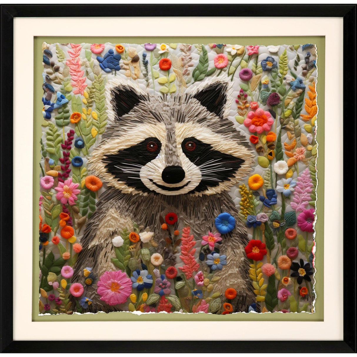 Paragon Patchwork Racoon Green 30 X 30 X 2 Wall Art