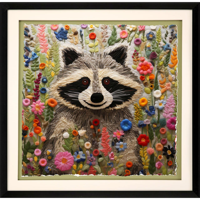 Paragon Patchwork Racoon Green 30 X 30 X 2 Wall Art