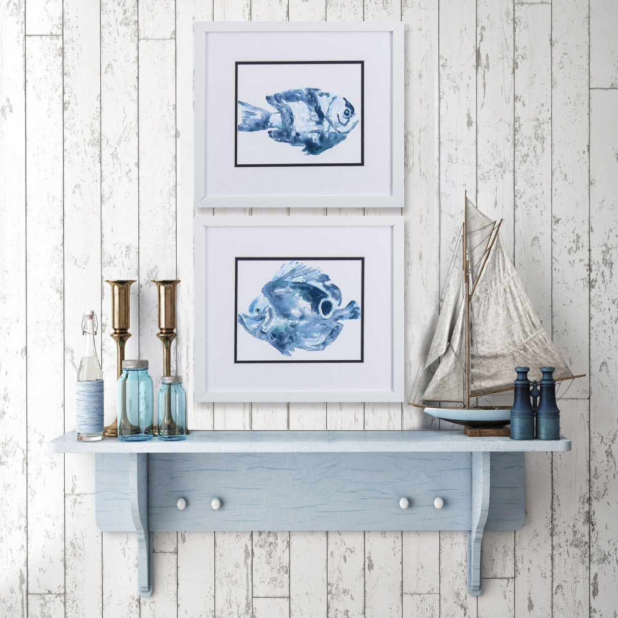 Paragon Blue Ocean Fish B S/2 Blue 14 X 16 X 2 Wall Art