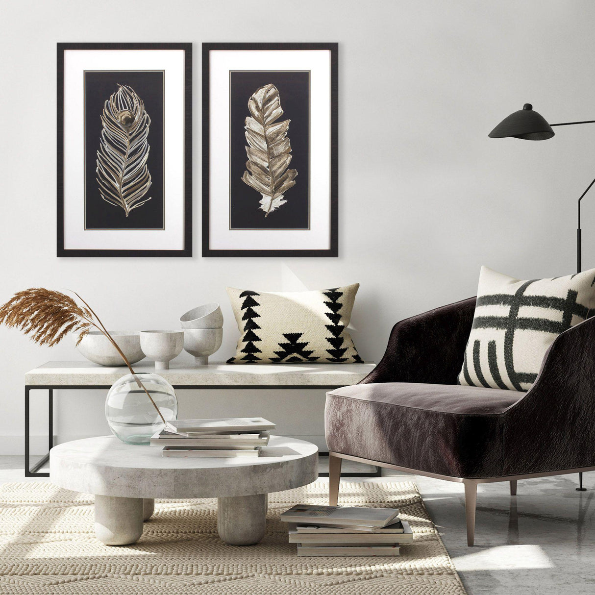 Paragon Soft Feather on Black S/2 Neutral 32 X 20 X 2 Wall Art
