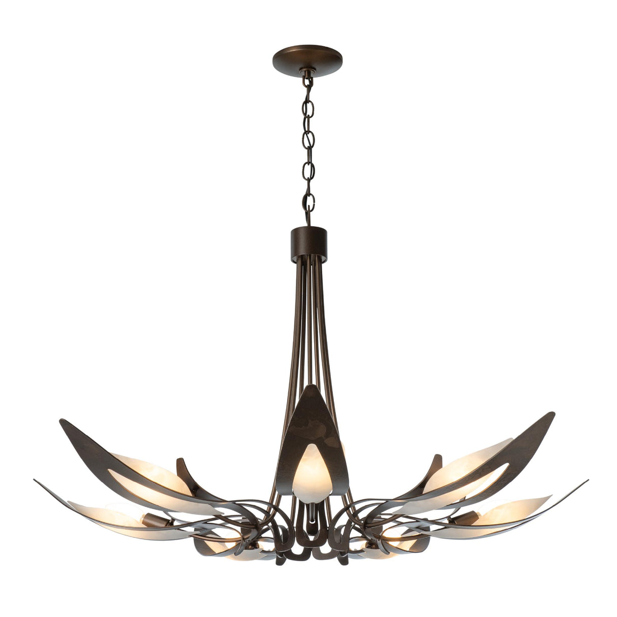 Hubbardton Forge 2025 Bronze White Art Glass (BB) Parasol 7-Light Chandelier