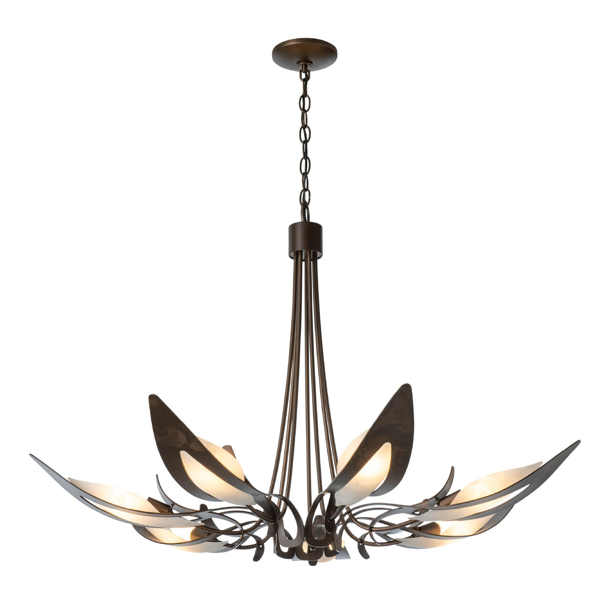 Hubbardton Forge 2025 Bronze White Art Glass (BB) Parasol 7-Light Chandelier