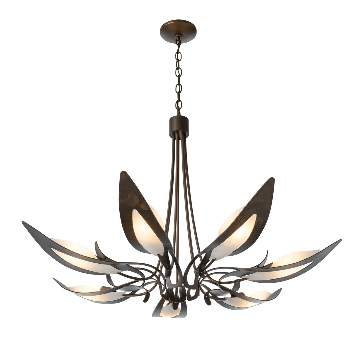 Hubbardton Forge 2025 Bronze White Art Glass (BB) Parasol 7-Light Chandelier
