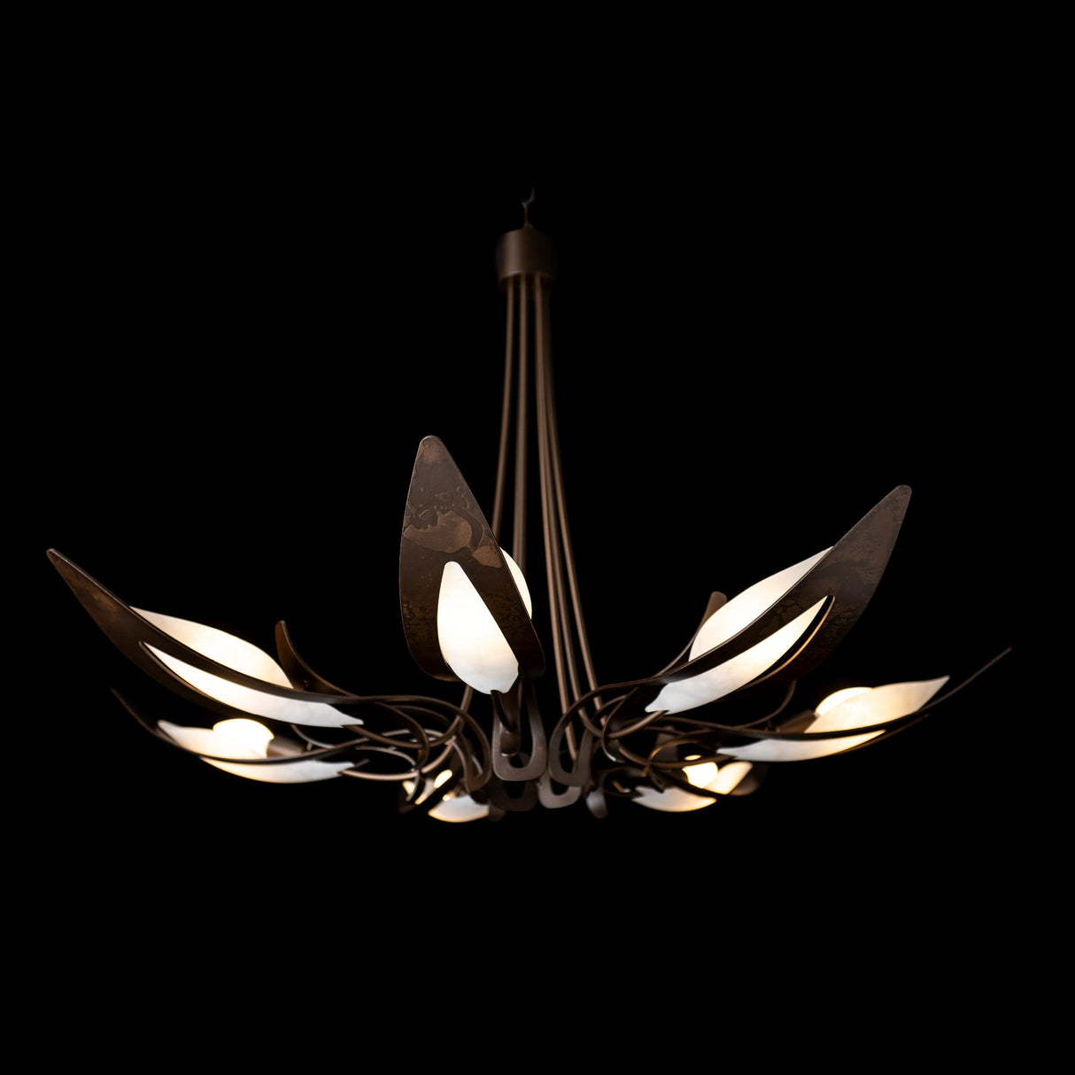 Hubbardton Forge 2025 Bronze White Art Glass (BB) Parasol 7-Light Chandelier