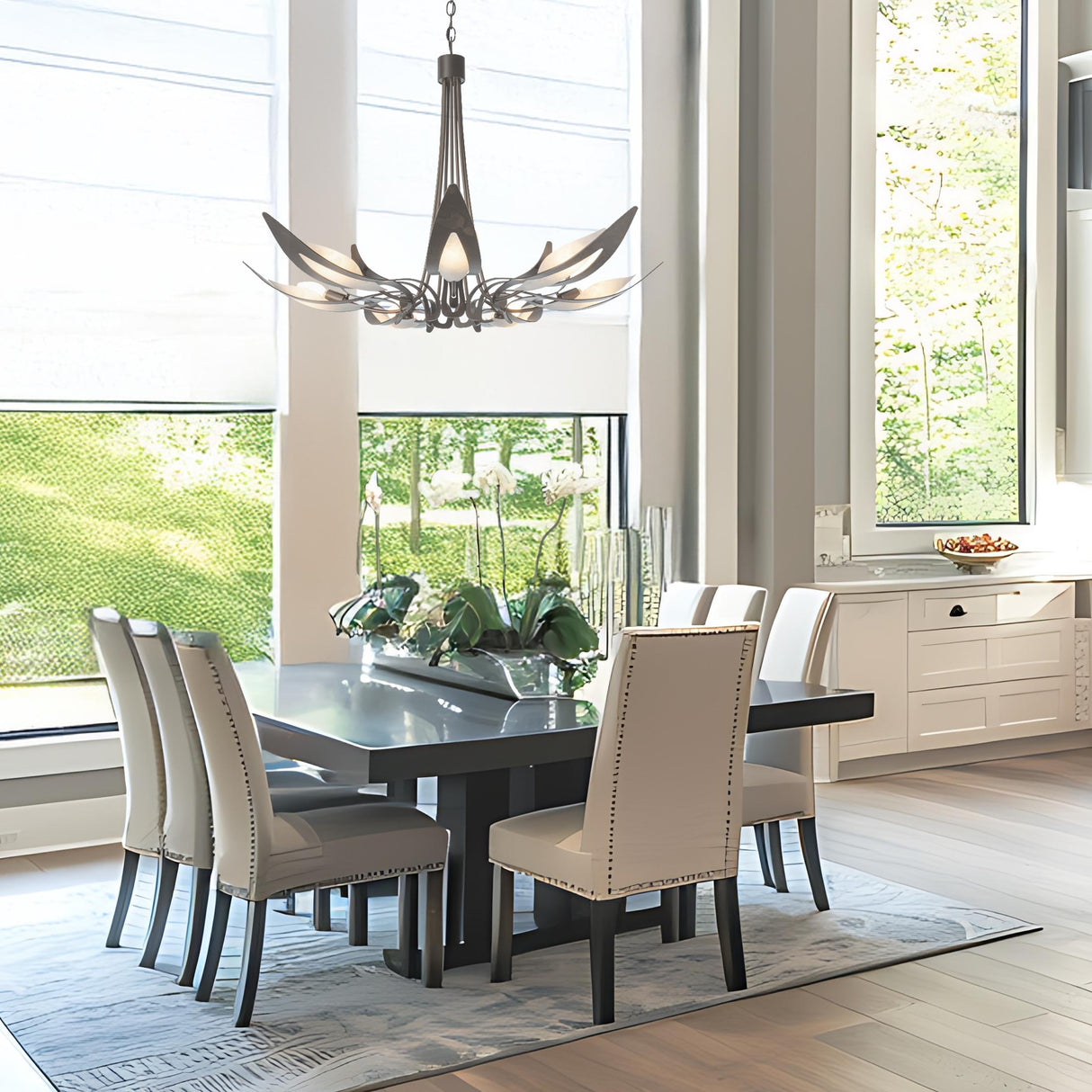 Hubbardton Forge 2025 Bronze White Art Glass (BB) Parasol 7-Light Chandelier