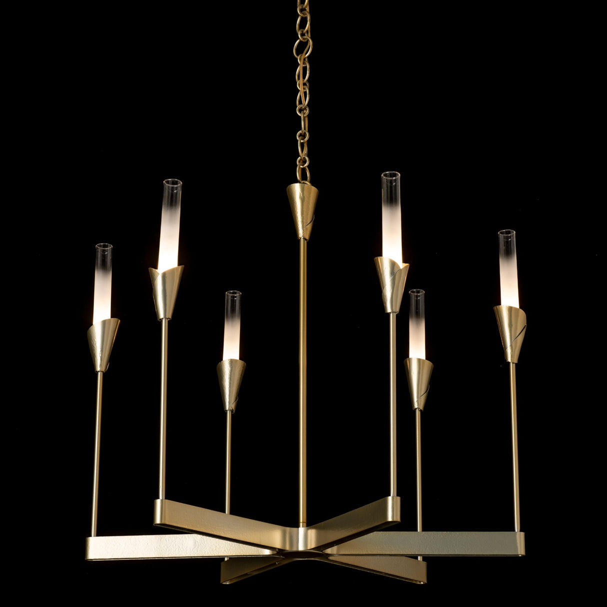 Hubbardton Forge 2025 Modern Brass Frosted Gradient Glass (WC) Lilium 6-Light Chandelier