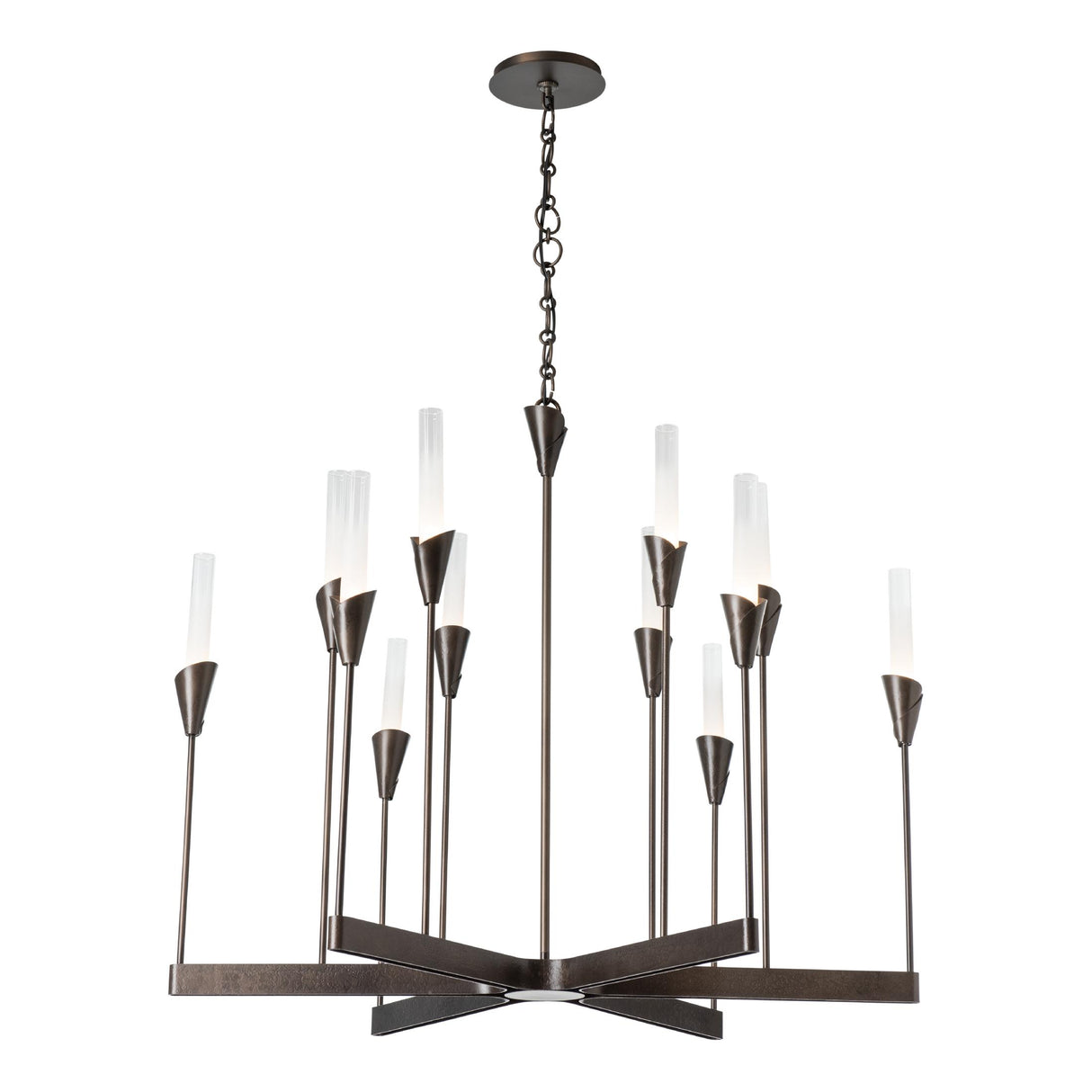 Hubbardton Forge 2025 Dark Smoke Frosted Gradient Glass (WC) Lilium 12-Light Chandelier