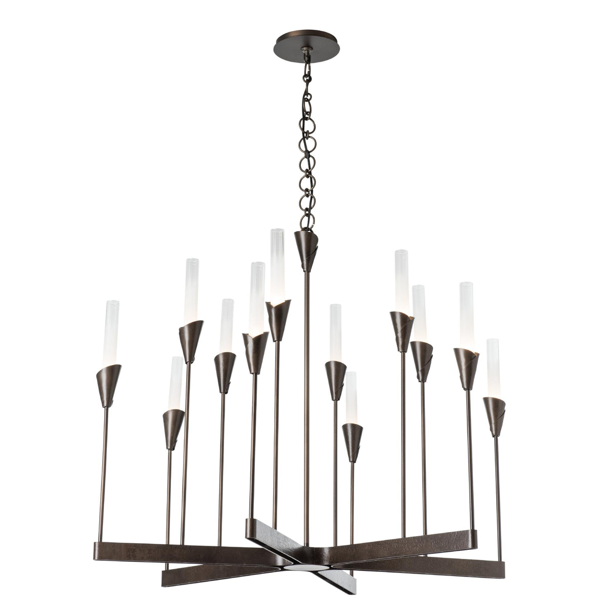 Hubbardton Forge 2025 Dark Smoke Frosted Gradient Glass (WC) Lilium 12-Light Chandelier