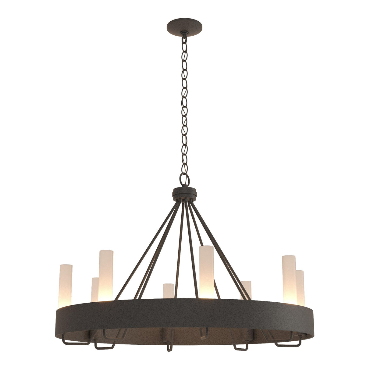 Hubbardton Forge 2019 Natural Iron Frosted Glass (FD) Banded Ring Chandelier