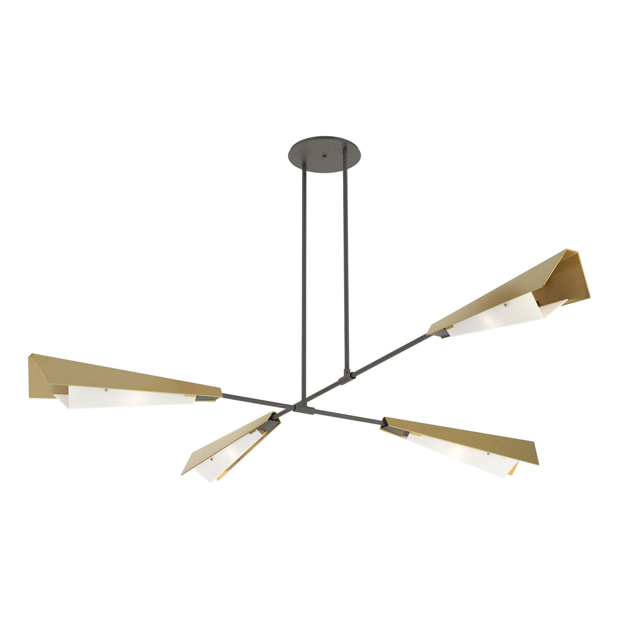 Hubbardton Forge 2024 Natural Iron Modern Brass White Art Glass (BB) Multi Vertex Large Pendant/Semi-Flush