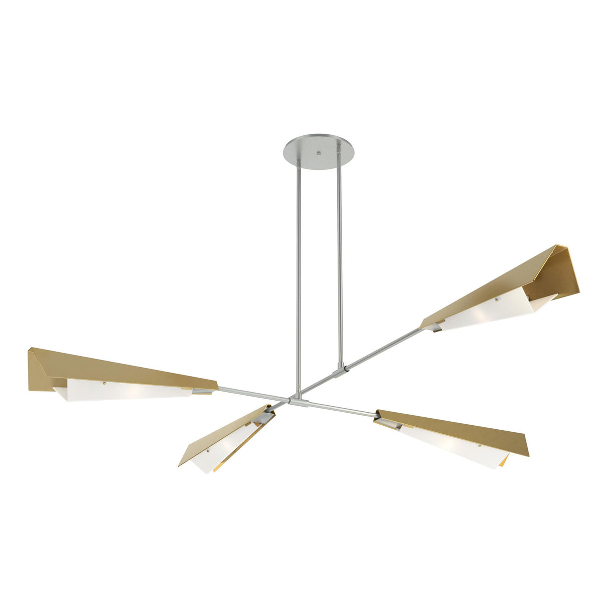 Hubbardton Forge 2024 Vintage Platinum Modern Brass White Art Glass (BB) Multi Vertex Large Pendant/Semi-Flush