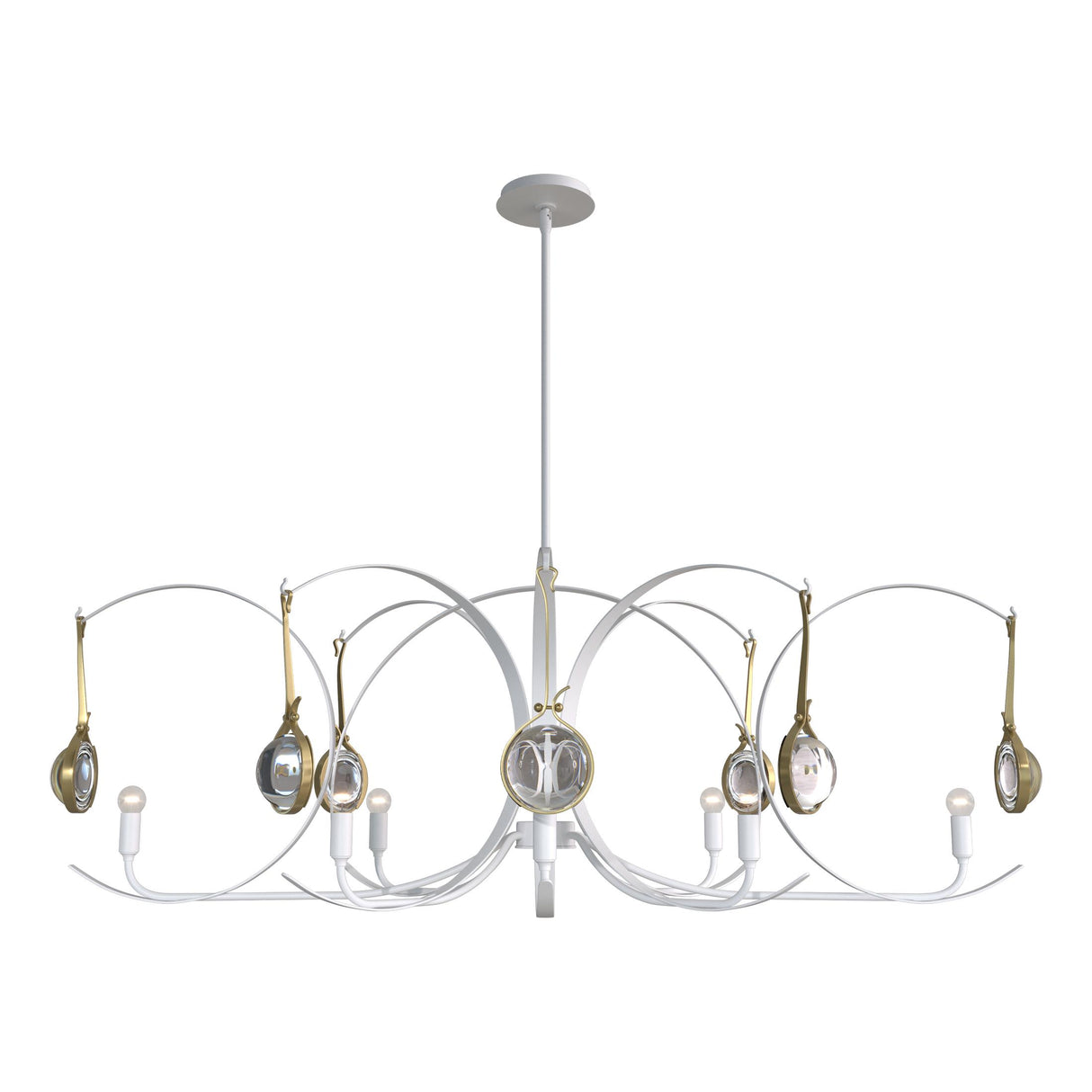 Hubbardton Forge 2024 White Modern Brass Clear Glass (ZM) Multi Optic 8-Light Oval Pendant