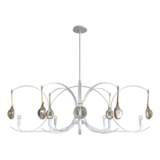 Hubbardton Forge 2024 White Modern Brass Clear Glass (ZM) Multi Optic 8-Light Oval Pendant