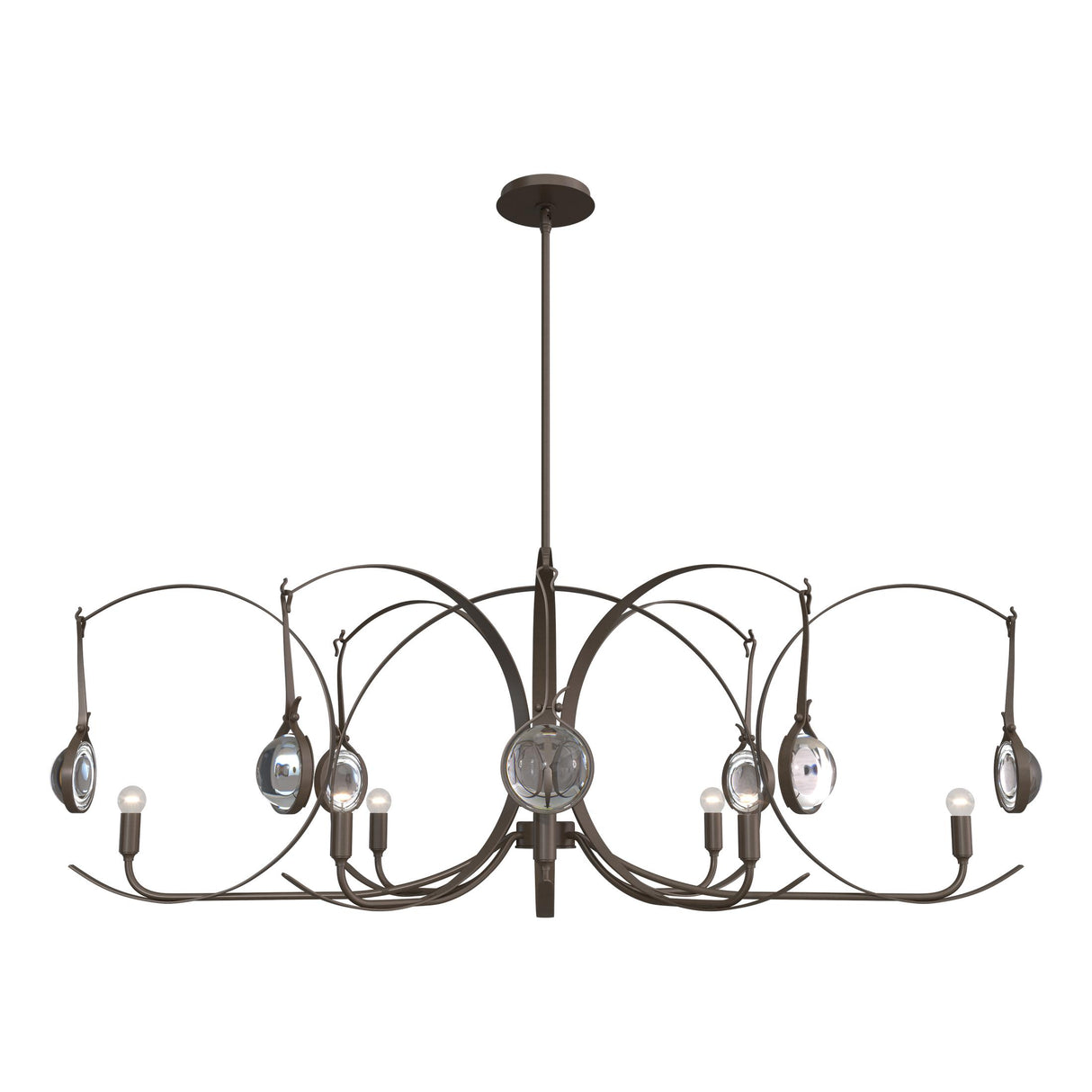 Hubbardton Forge 2024 Bronze Bronze Clear Glass (ZM) Multi Optic 8-Light Oval Pendant