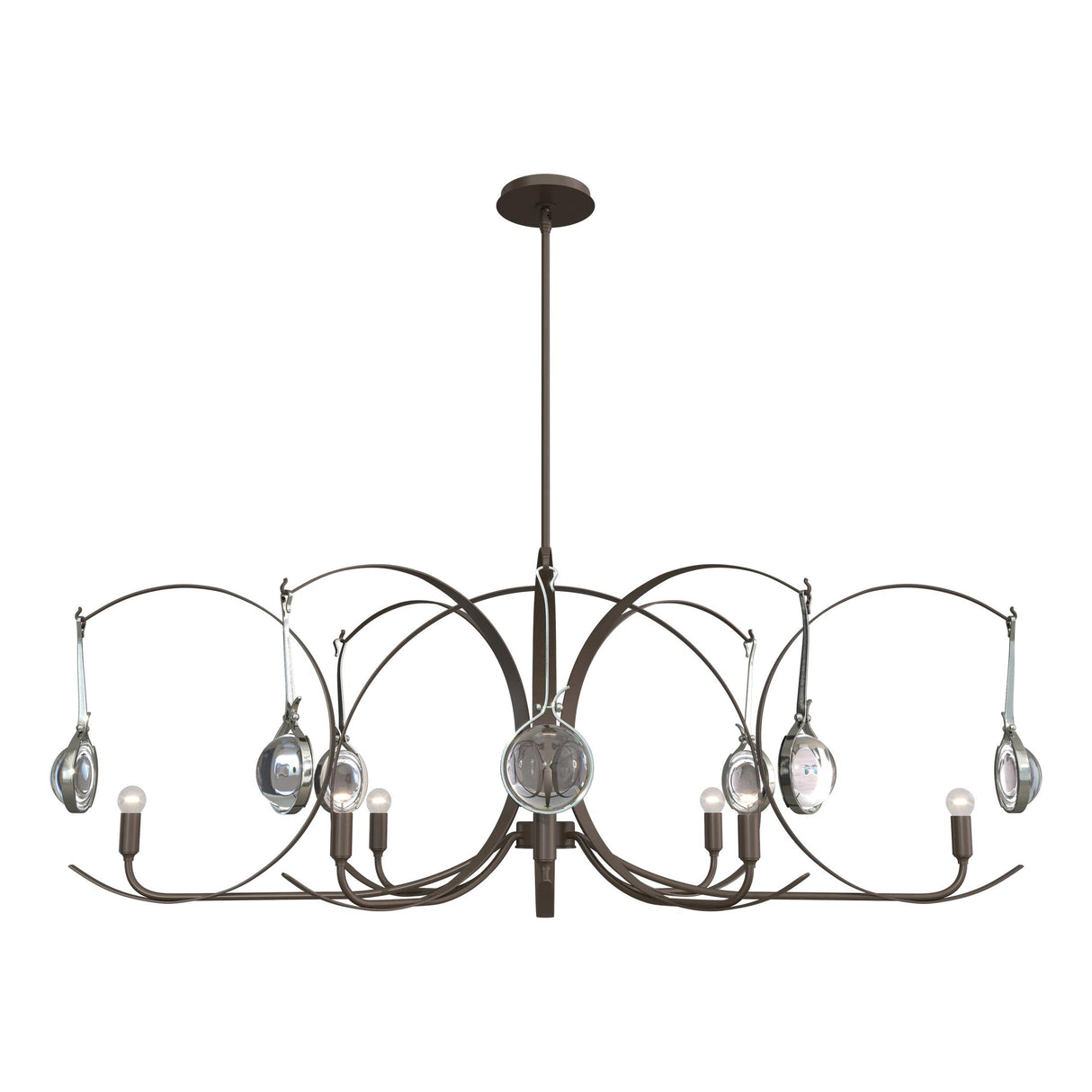 Hubbardton Forge 2024 Bronze Sterling Clear Glass (ZM) Multi Optic 8-Light Oval Pendant