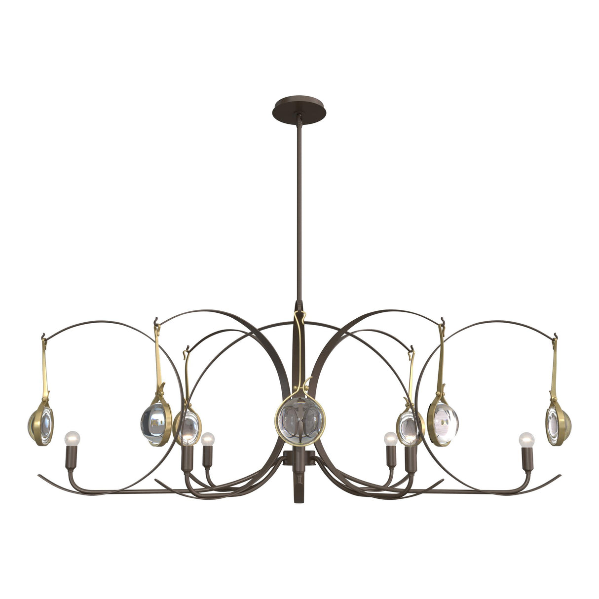 Hubbardton Forge 2024 Bronze Modern Brass Clear Glass (ZM) Multi Optic 8-Light Oval Pendant
