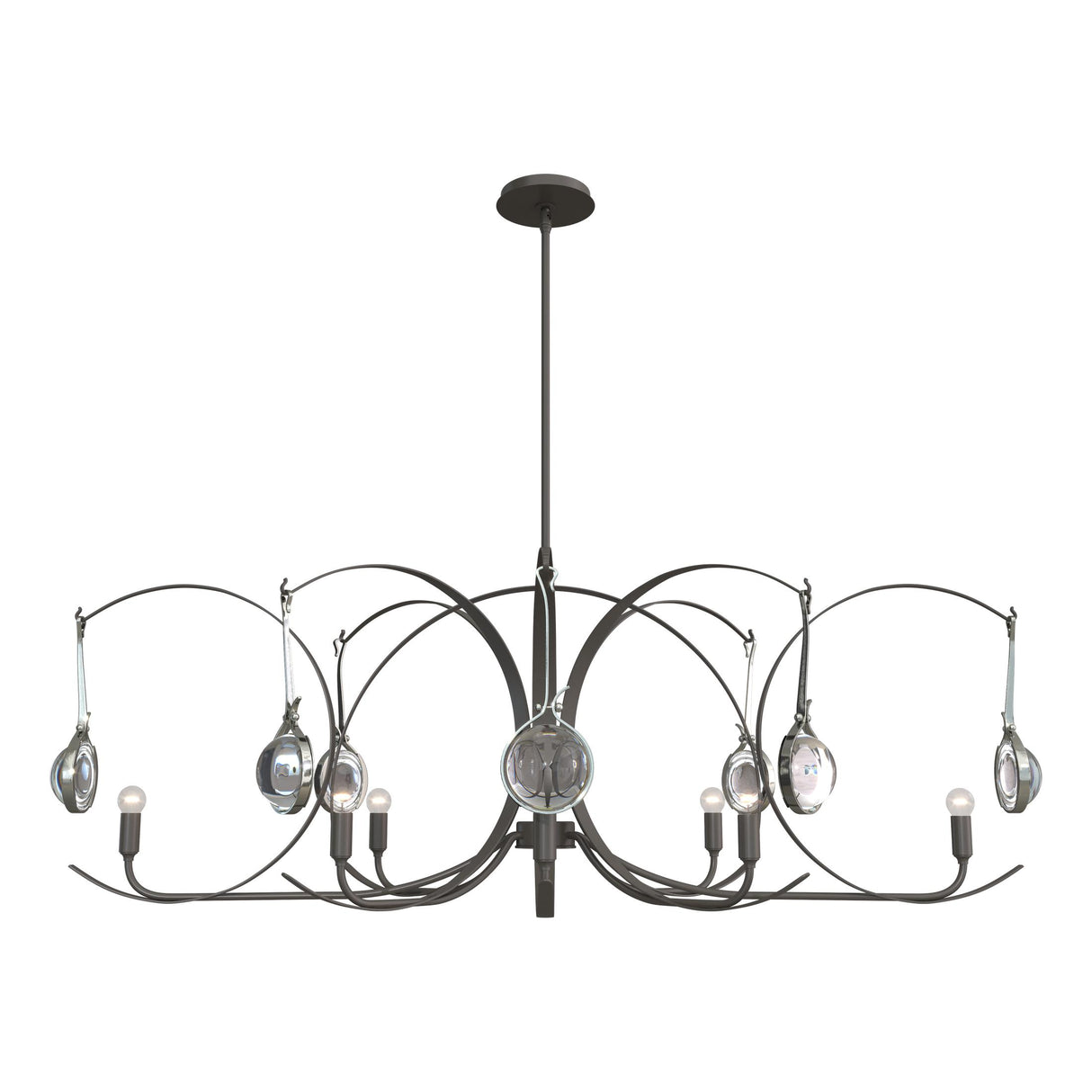 Hubbardton Forge 2024 Dark Smoke Sterling Clear Glass (ZM) Multi Optic 8-Light Oval Pendant