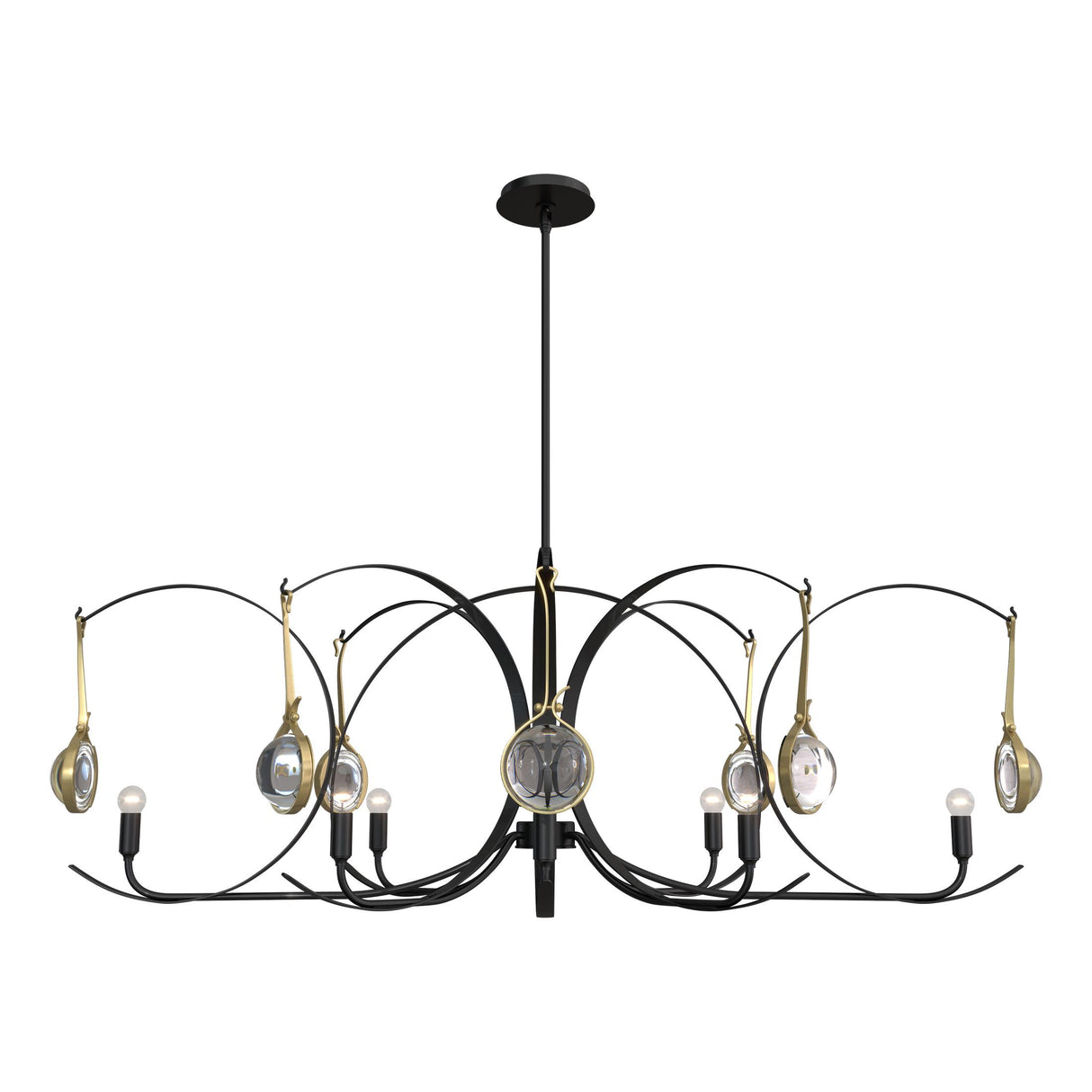 Hubbardton Forge 2024 Black Modern Brass Clear Glass (ZM) Multi Optic 8-Light Oval Pendant