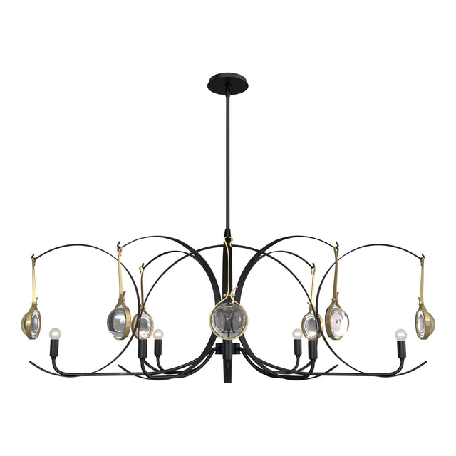 Hubbardton Forge 2024 Black Modern Brass Clear Glass (ZM) Multi Optic 8-Light Oval Pendant