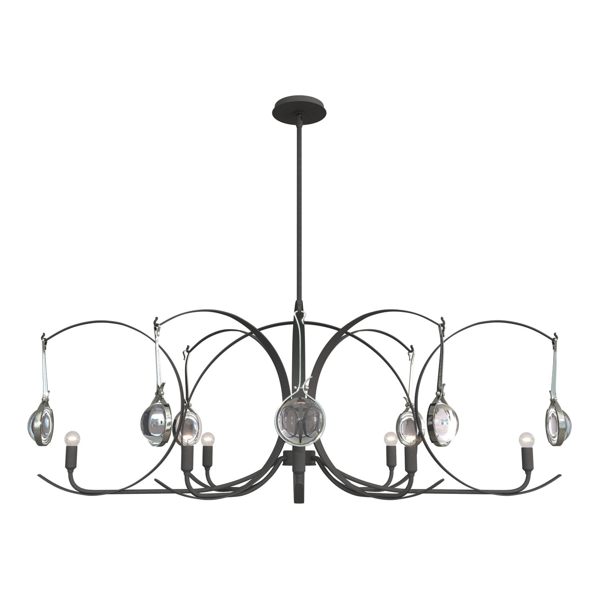 Hubbardton Forge 2024 Natural Iron Sterling Clear Glass (ZM) Multi Optic 8-Light Oval Pendant