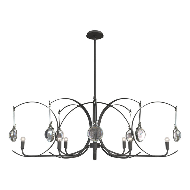 Hubbardton Forge 2024 Natural Iron Sterling Clear Glass (ZM) Multi Optic 8-Light Oval Pendant
