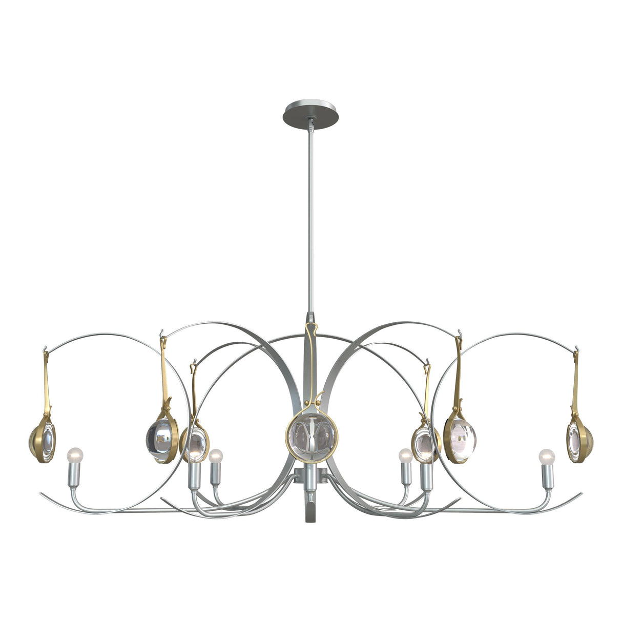 Hubbardton Forge 2024 Vintage Platinum Modern Brass Clear Glass (ZM) Multi Optic 8-Light Oval Pendant