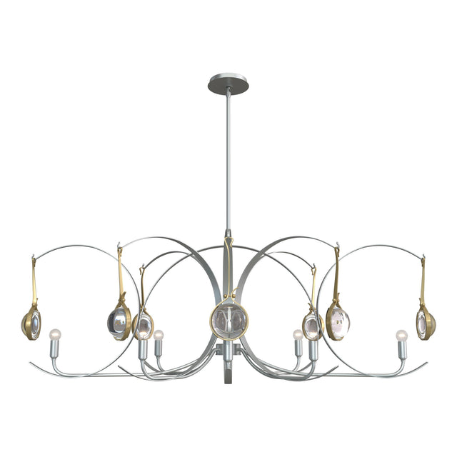Hubbardton Forge 2024 Vintage Platinum Modern Brass Clear Glass (ZM) Multi Optic 8-Light Oval Pendant