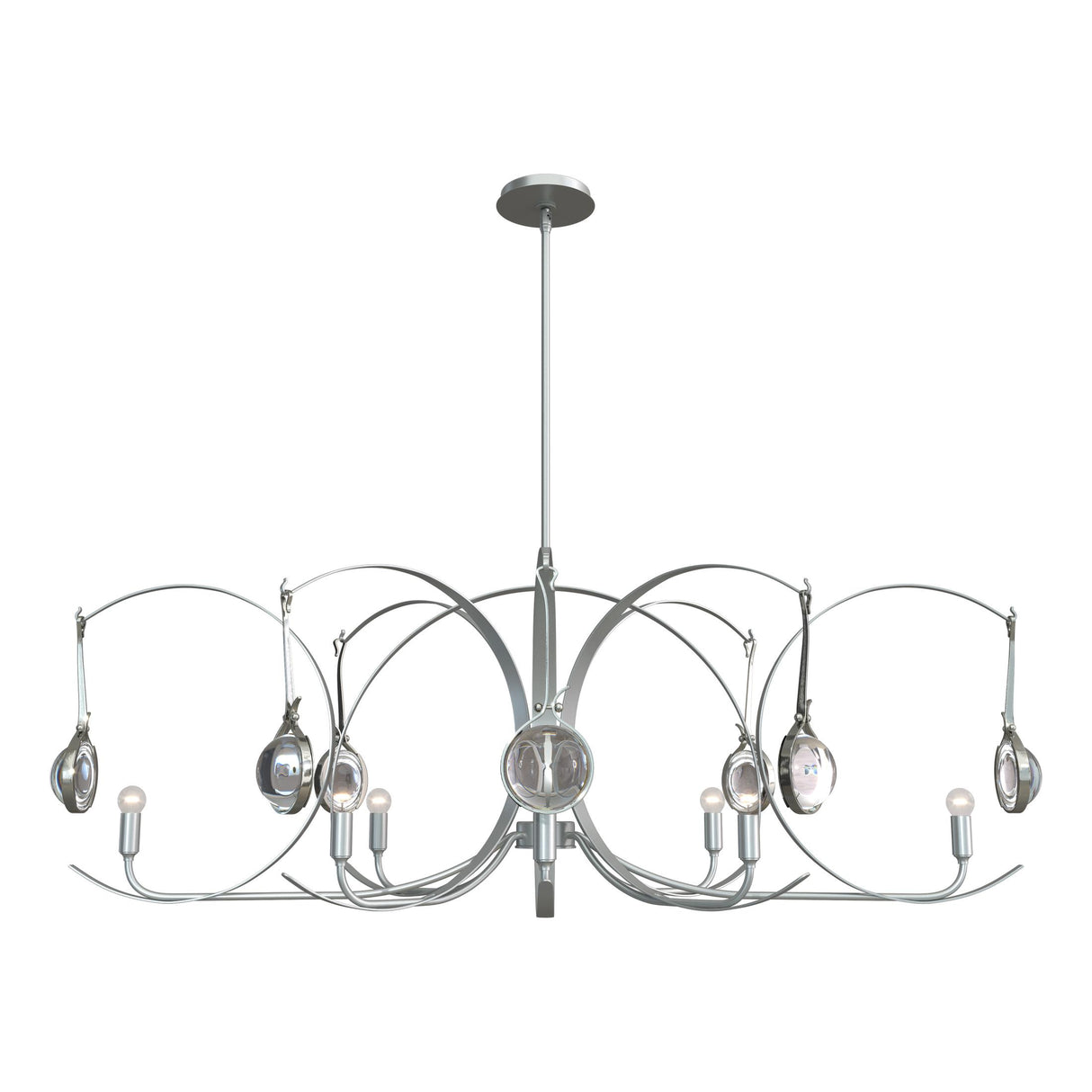 Hubbardton Forge 2024 Vintage Platinum Sterling Clear Glass (ZM) Multi Optic 8-Light Oval Pendant