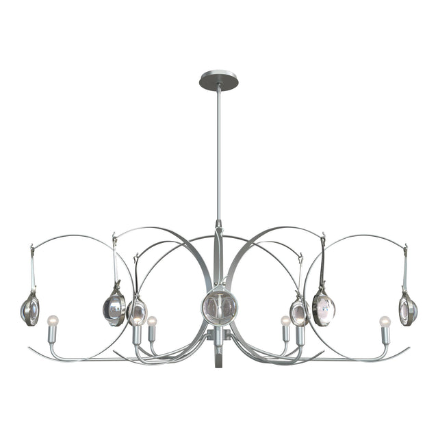 Hubbardton Forge 2024 Vintage Platinum Sterling Clear Glass (ZM) Multi Optic 8-Light Oval Pendant
