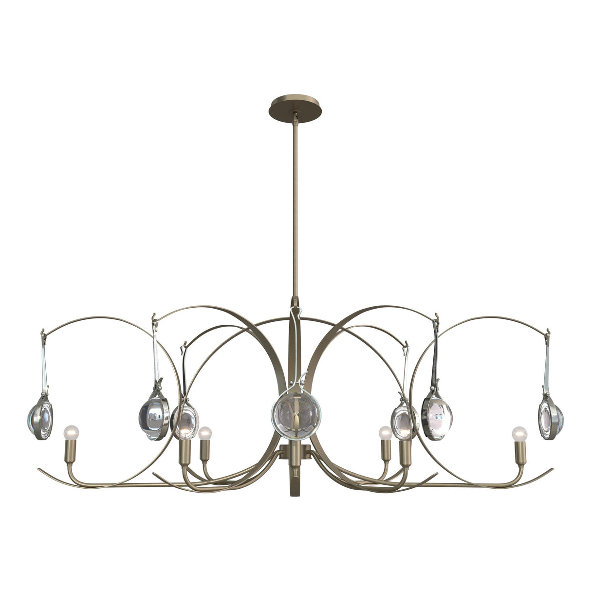 Hubbardton Forge 2024 Soft Gold Sterling Clear Glass (ZM) Multi Optic 8-Light Oval Pendant