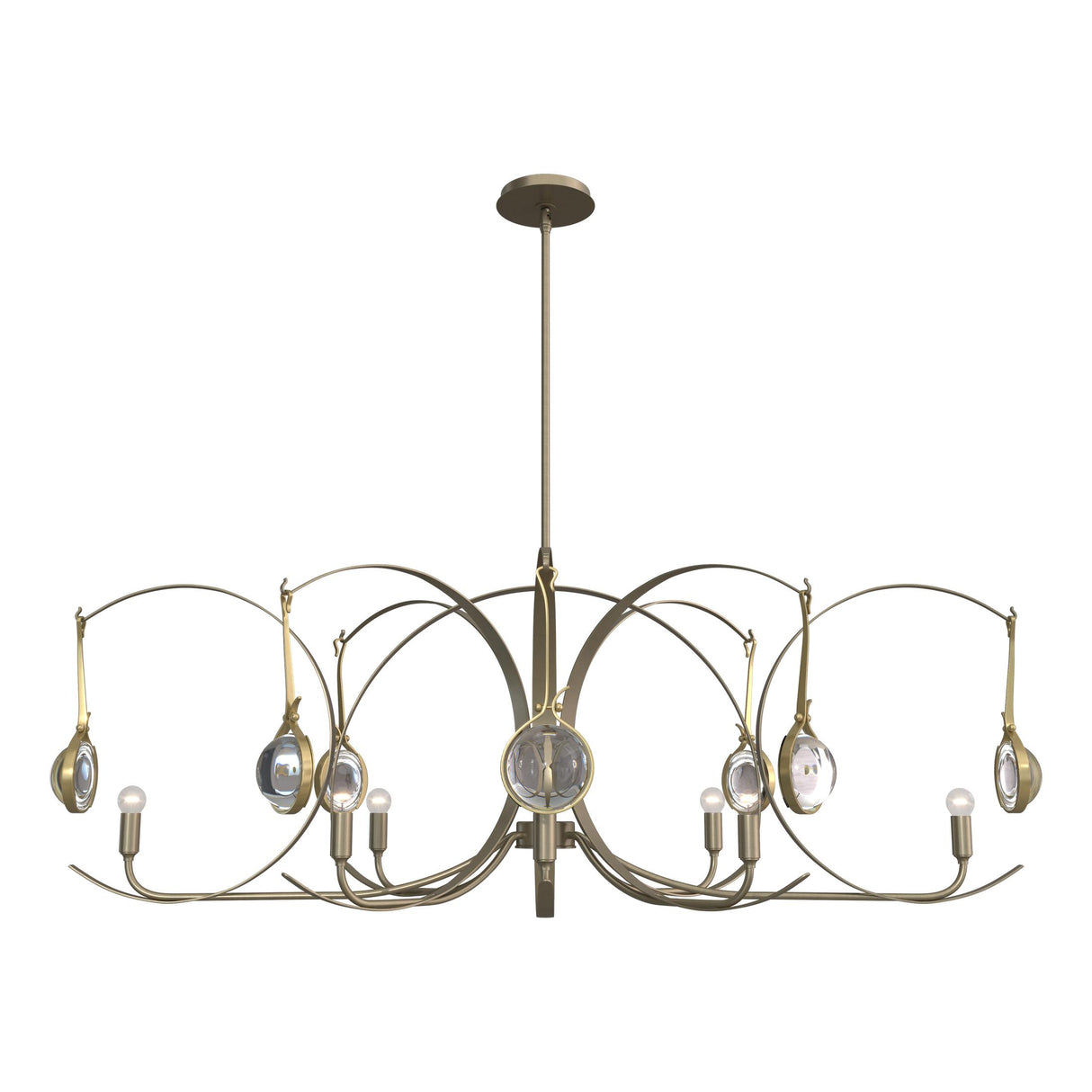 Hubbardton Forge 2024 Soft Gold Modern Brass Clear Glass (ZM) Multi Optic 8-Light Oval Pendant