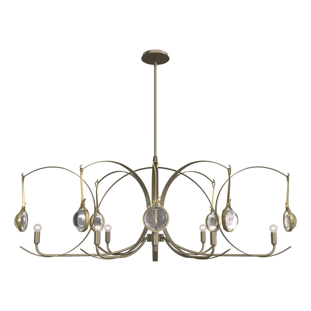 Hubbardton Forge 2024 Soft Gold Modern Brass Clear Glass (ZM) Multi Optic 8-Light Oval Pendant