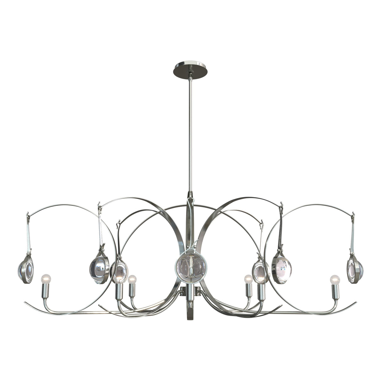 Hubbardton Forge 2024 Sterling Sterling Clear Glass (ZM) Multi Optic 8-Light Oval Pendant
