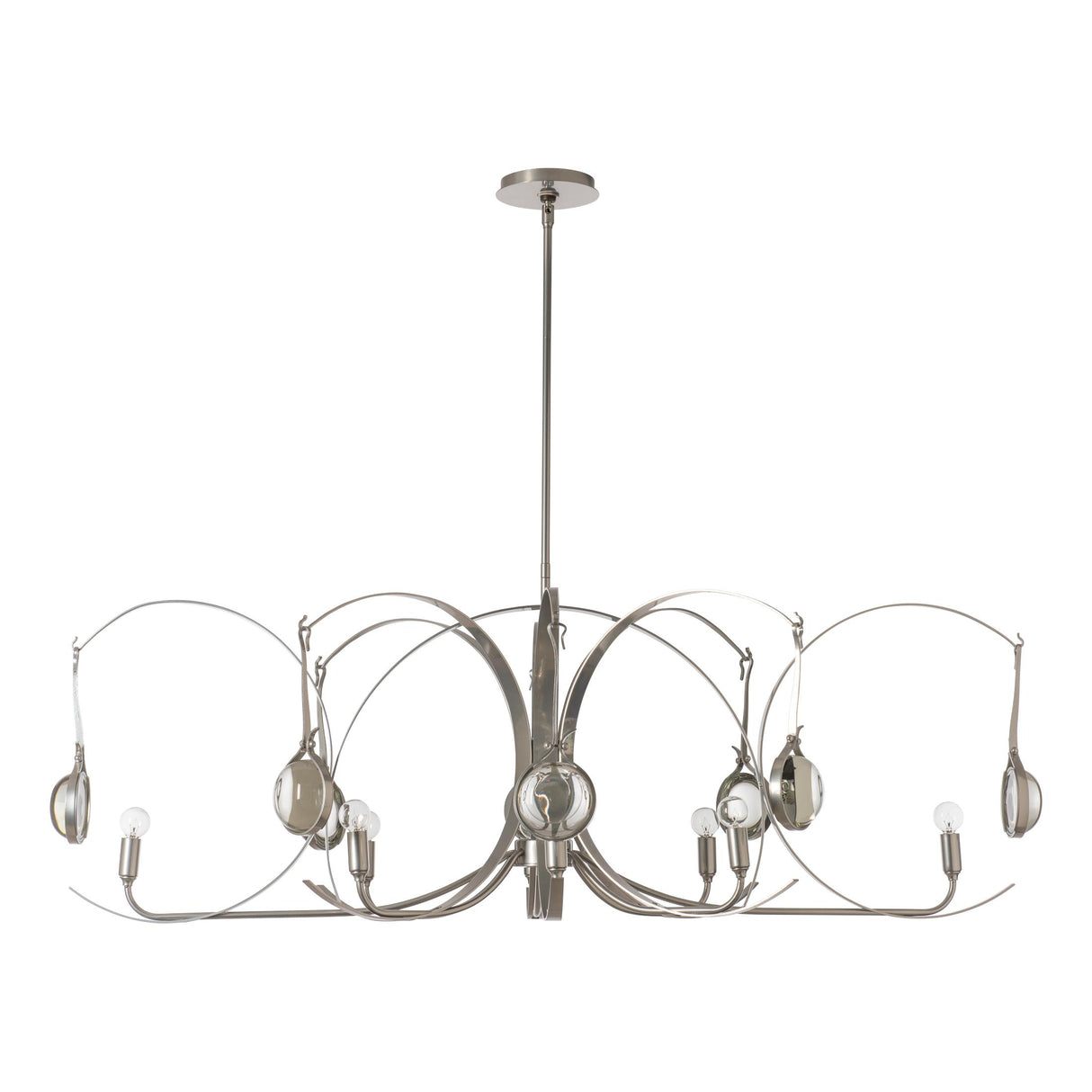 Hubbardton Forge 2024 Sterling Sterling Clear Glass (ZM) Multi Optic 8-Light Oval Pendant