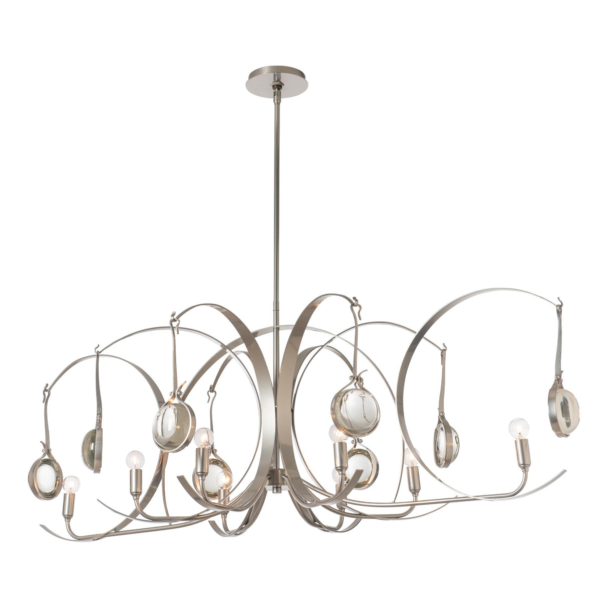 Hubbardton Forge 2024 Sterling Sterling Clear Glass (ZM) Multi Optic 8-Light Oval Pendant