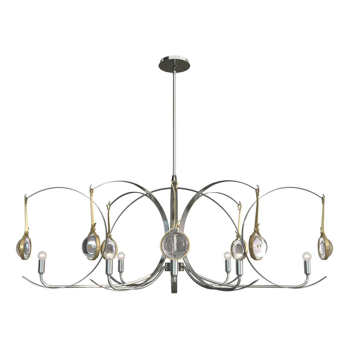 Hubbardton Forge 2024 Sterling Modern Brass Clear Glass (ZM) Multi Optic 8-Light Oval Pendant
